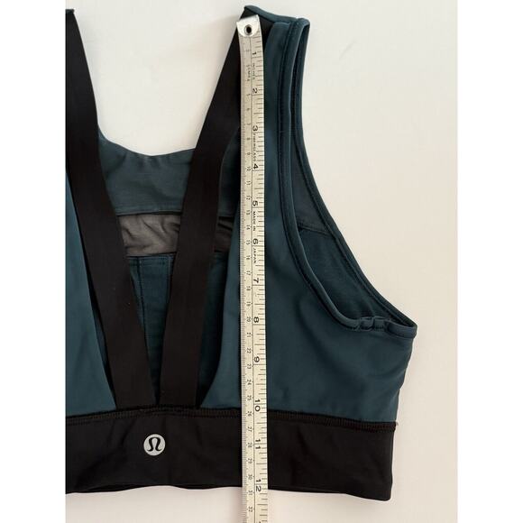 Lululemon RUN THE DAY Sports Bra With Peek-A-Boo Mesh Submarine Green/Black Sz 4 - Picture 10 of 12